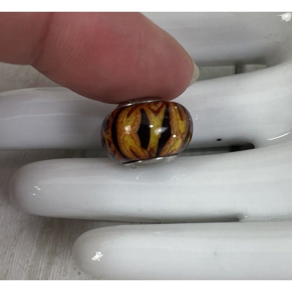 Murano MA Glass Bead Charm Sterling Silver 925 Italy Orange Swirl - Picture 2 of 5